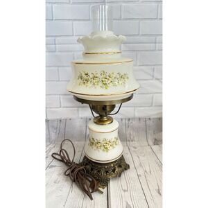 Vintage Quoizel Milk Glass Hurricane Lamp Floral Ruffled Shade 17in 1973